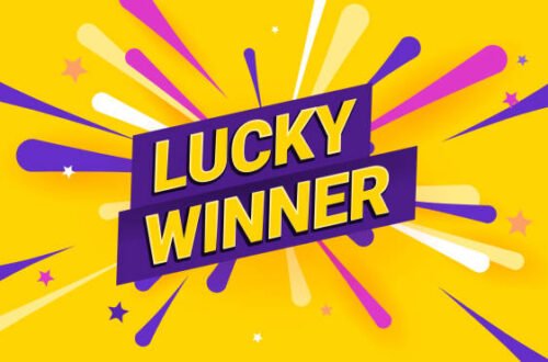 Lucky winner celebration illustration. Rich violet background with text you won and fireworks and stars on the background. Template banner for website, mailing or print.